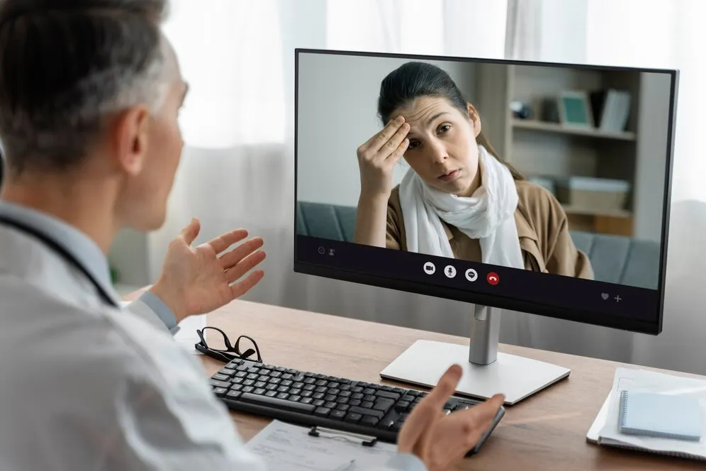 Illustration of a therapy video call powered by WebRTC