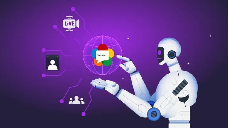 Illustration showing AI and WebRTC powering the future of communication